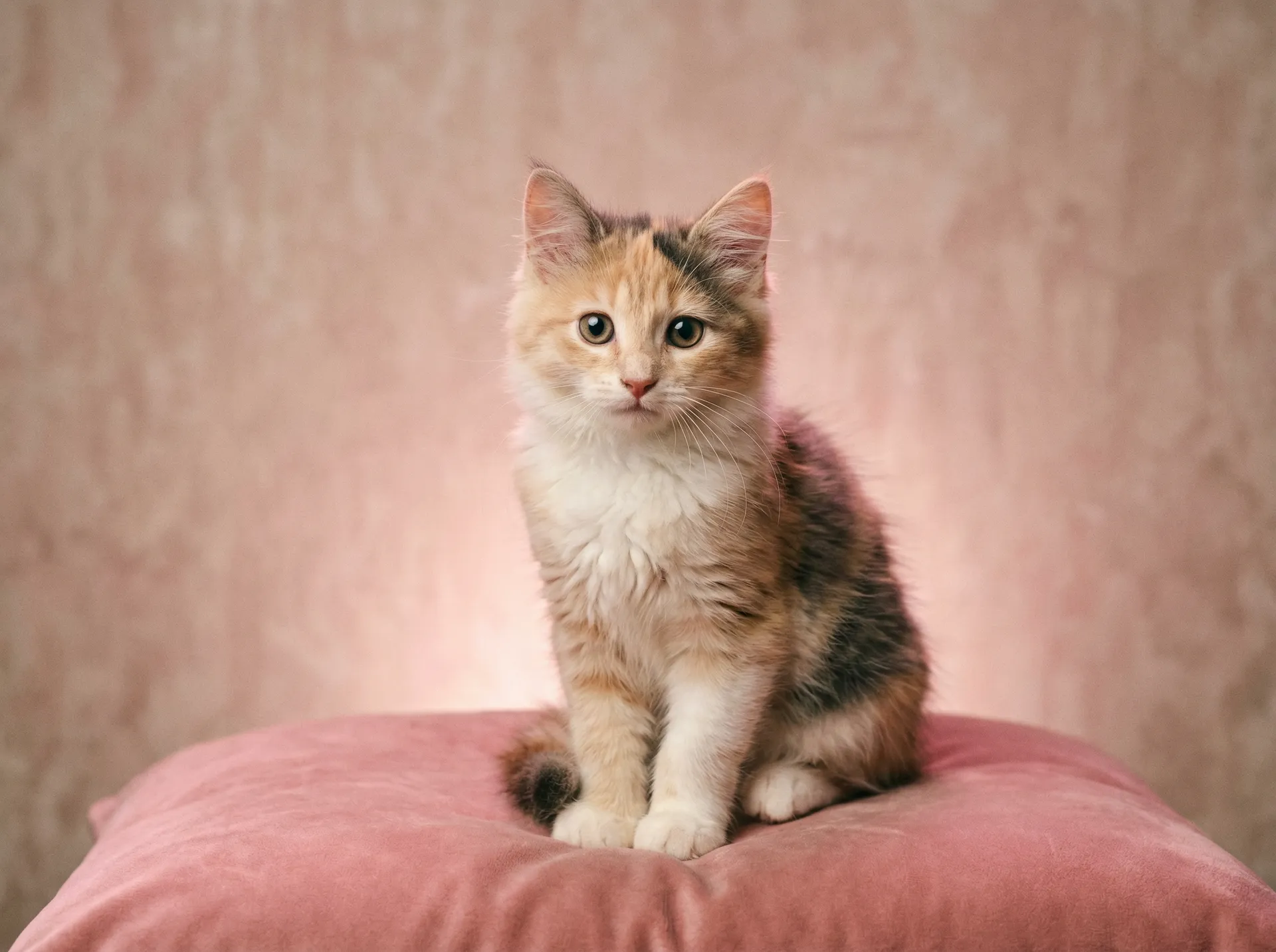 优雅的少女猫坐在粉色靠垫上 - 狠狠撸